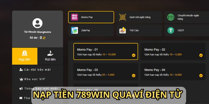 Nạp tiền 789Win qua ví điện tử Momo và ZaloPay nhanh chóng 